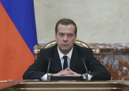 Russian Prime Minister Dmitry Medvedev chairs a government meeting in Moscow, Russia, November 26, 2015. REUTERS/Ekaterina Shtukina/Sputnik/Pool