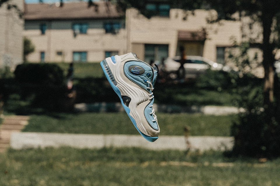 Social Status x Nike Air Max Penny 2 “Playground” in “White/Blue.” - Credit: Courtesy of Social Status