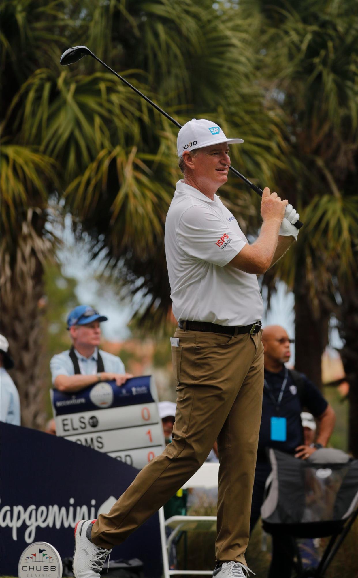 Ernie Els tees off while participating in the The 2023 Chubb Classic Tournament at Tiburon Golf Club in Naples was Friday, Feb. 17, 2023. 