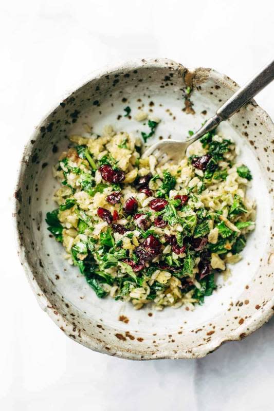 <p>Pinch of Yum</p><p>Garlic kale and brown rice salad with a zippy lemon herb dressing! This side dish recipe is so simple and it complements almost any main dish.</p><p><strong>Get the recipe: <a href="https://pinchofyum.com/garlic-kale-and-brown-rice-salad-with-lemon-dressing" rel="nofollow noopener" target="_blank" data-ylk="slk:Garlic Kale and Brown Rice Salad with Lemon Dressing;elm:context_link;itc:0;sec:content-canvas" class="link ">Garlic Kale and Brown Rice Salad with Lemon Dressing</a></strong></p>