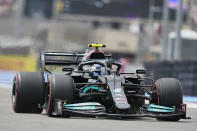 Mercedes driver Valtteri Bottas of Finland steers his car during the qualifying session ahead the French Formula One Grand Prix at the Paul Ricard racetrack in Le Castellet, southern France, Saturday, June 19, 2021. The French Grand Prix will be held on Sunday. (AP Photo/Francois Mori)