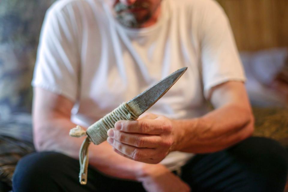 A former prison investigator shows a shank he collected at Wilkinson County Correctional Facility where he had once been employed. The facility is a private prison in Woodville that is critically understaffed and conditions are said to be abhorrent, according to a report by the U.S. Department of Justice.