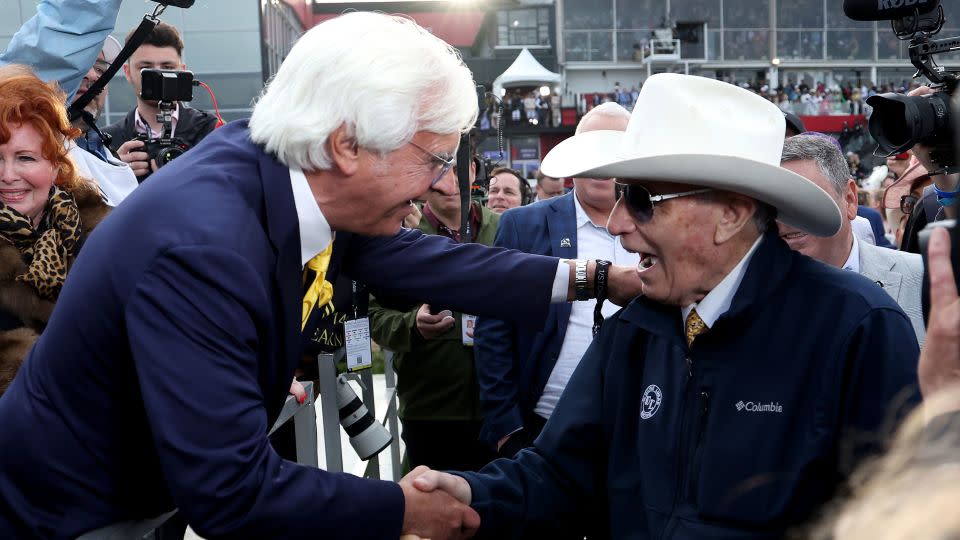 Trainer Bob Baffert, left, congratulates Size the Grey trainer D. Wayne Lukas after his horse won the 149th running of the Preakness Stakes at Pimlico Race Course in Baltimore. - Rob Carr/Getty Images