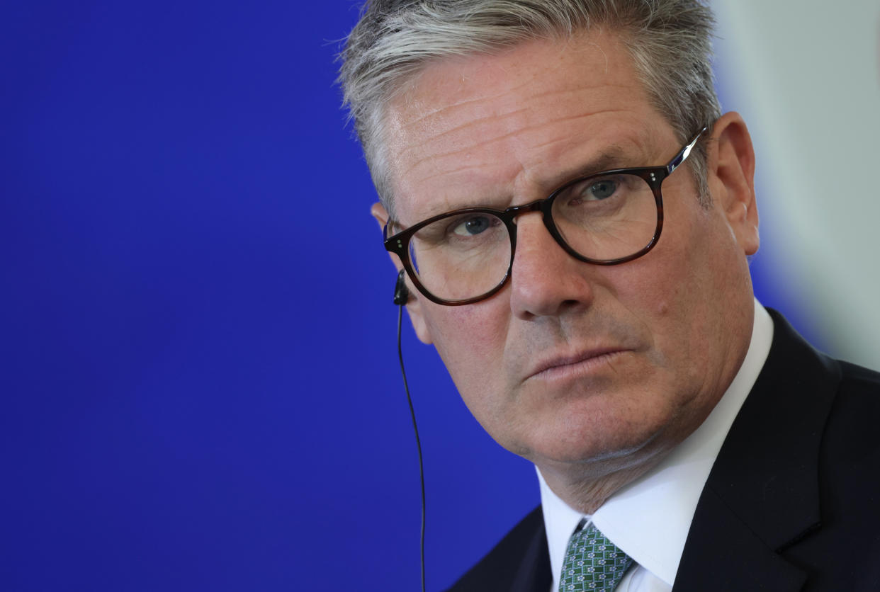 BERLIN, GERMANY - AUGUST 28: British Prime Minister Keir Starmer speaks to the media following talks with German Chancellor Olaf Scholz (not pictured) at the Chancellery on August 28, 2024 in Berlin, Germany. This is Starmer's first official visit to Germany since he became prime minister. (Photo by Sean Gallup/Getty Images)