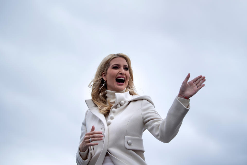 Ivanka Trump arrives to introduce her father, US President Donald Trump  during a "Make America Great Again" rally at Total Sports Park