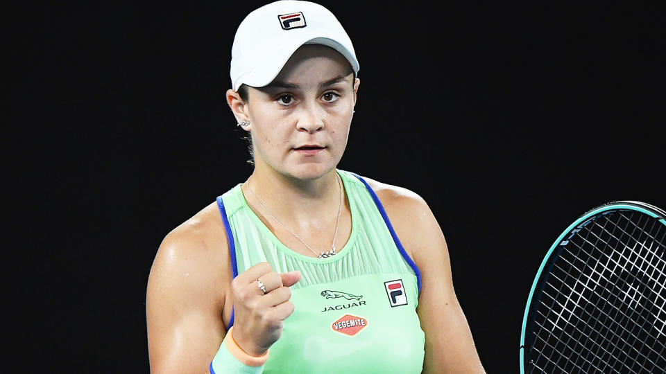 Ash Barty, pictured here in action at the Australian Open in January. 