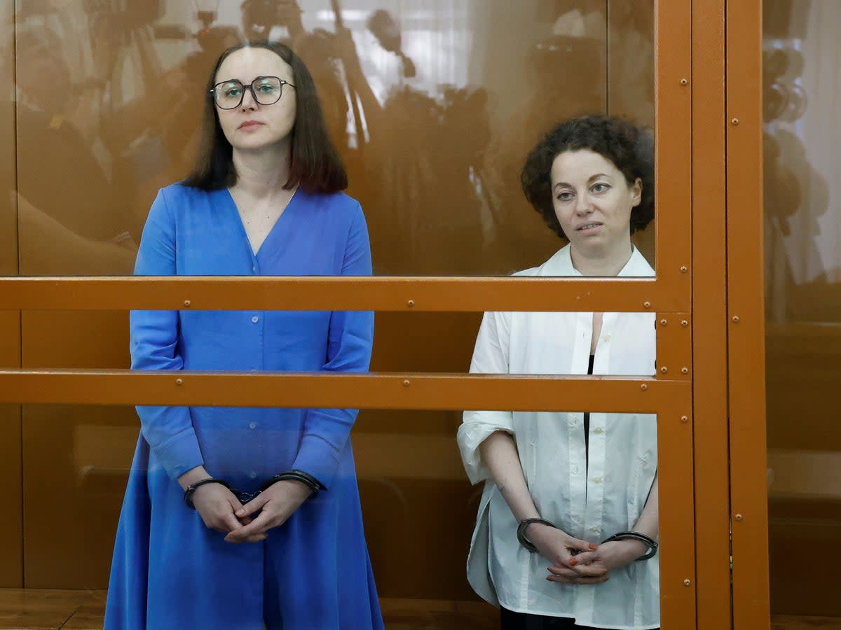 Zhenya Berkovich and Svetlana Petriychuk during their trial in a Moscow court on 8 July 2024  (Reuters)