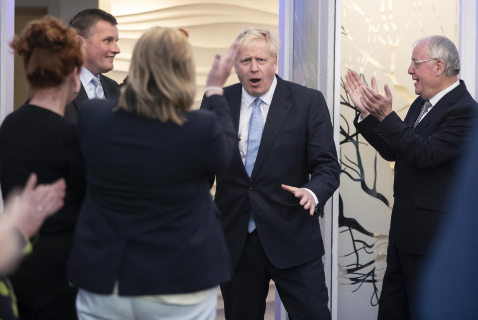 Conservative party leadership contender Boris Johnson at a campaign event at the Lion Quays Hotel in Oswestry, Shropshire.