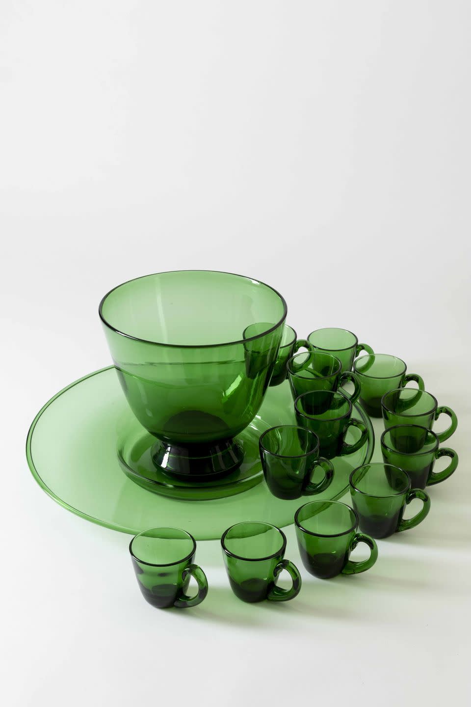 7) Vintage Handblown Glass Punch Bowl Set