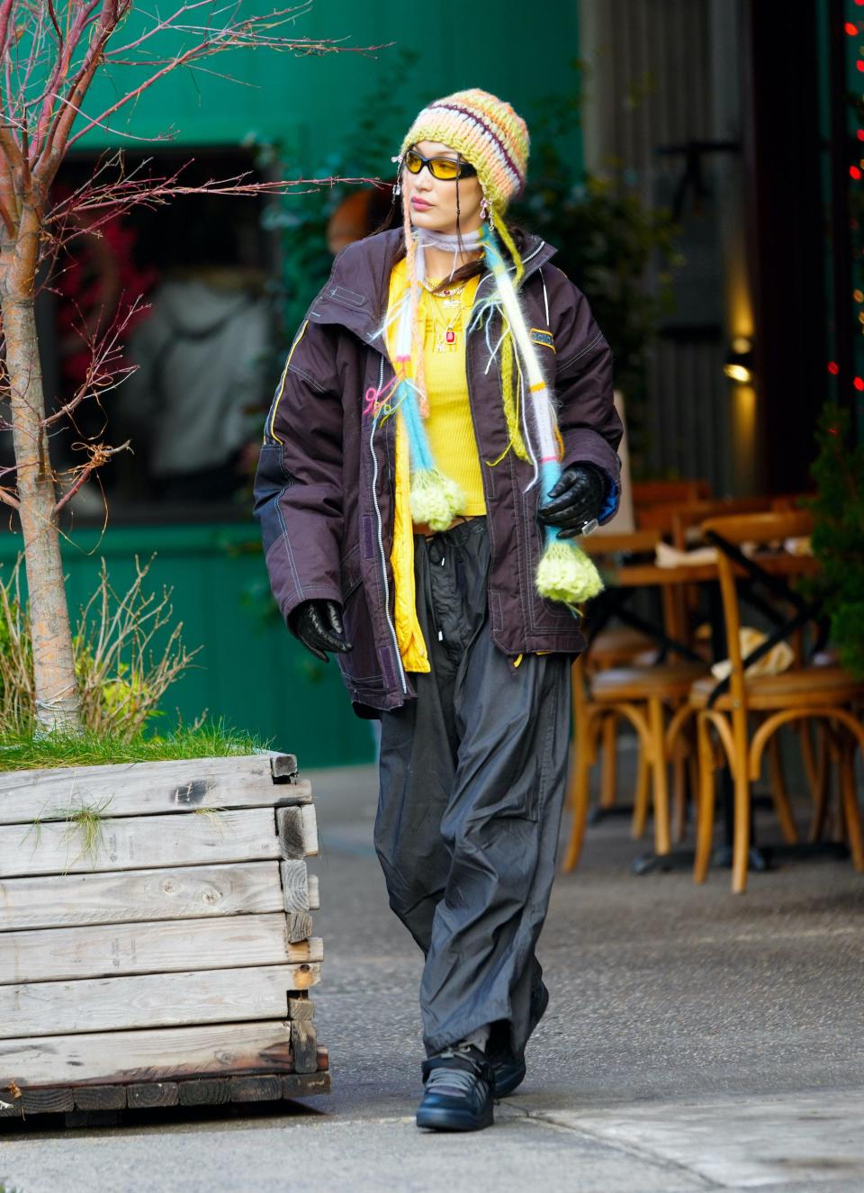 Bella Hadid walks in New York City on December 30, 2021.