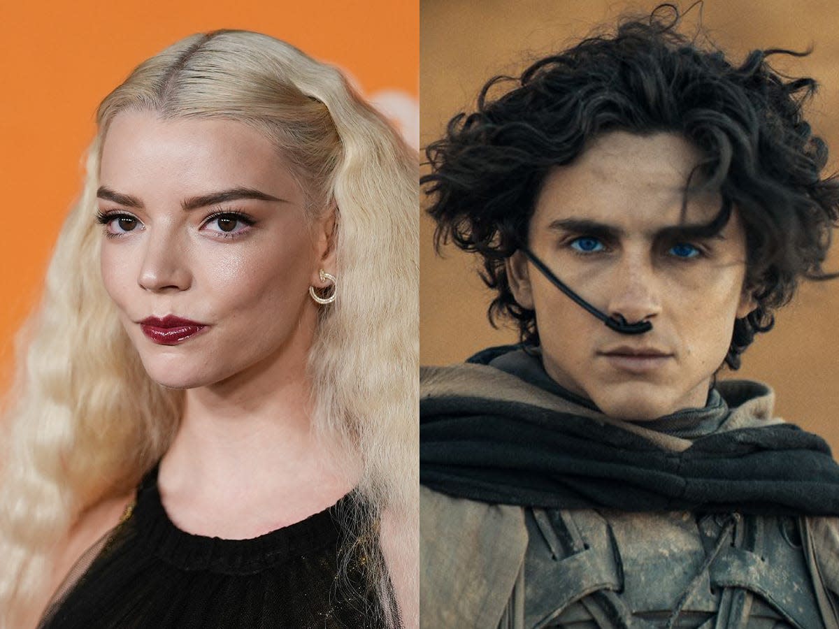 Anya Taylor-Joy at the "Dune: Part Two" New York premiere, and Timothée Chalamet as Paul Atreides.