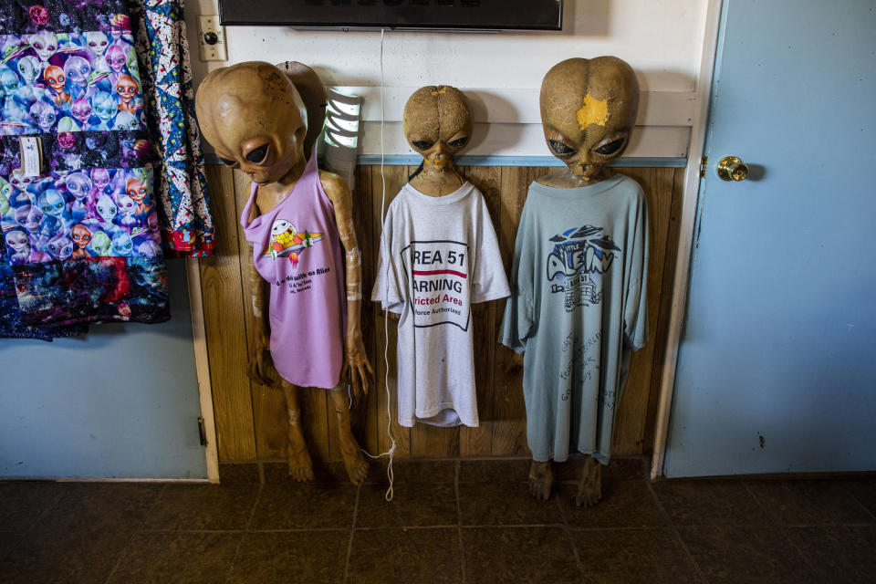 A display of aliens at the Little A'Le'Inn in Rachel, Nevada. (Joe Buglewicz / for NBC News)