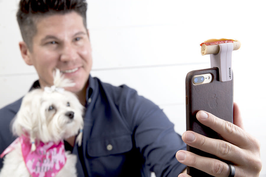 Dog-loving dads know how difficult it is to get a dog to pose for a selfie. Make things easier for him with the <a href="https://modelcitizenpet.com/collections/all" target="_blank">Woofie</a>, a clip that fits on a smartphone and holds a dog treat. Apparently, this is supposed to get the dog to focus on the camera. No, this won&rsquo;t work&nbsp;with cats. Thanks for asking.