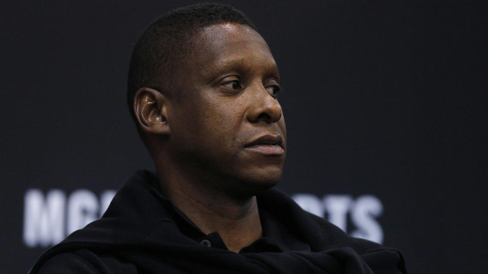 LAS VEGAS, NEVADA - JULY 10: President Masai Ujiri of the Toronto Raptors looks on during the game between the Chicago Bulls and the Charlotte Hornets during the 2019 Summer League at the Cox Pavilion on July 10, 2019 in Las Vegas, Nevada. NOTE TO USER: User expressly acknowledges and agrees that, by downloading and or using this photograph, User is consenting to the terms and conditions of the Getty Images License Agreement. (Photo by Michael Reaves/Getty Images)