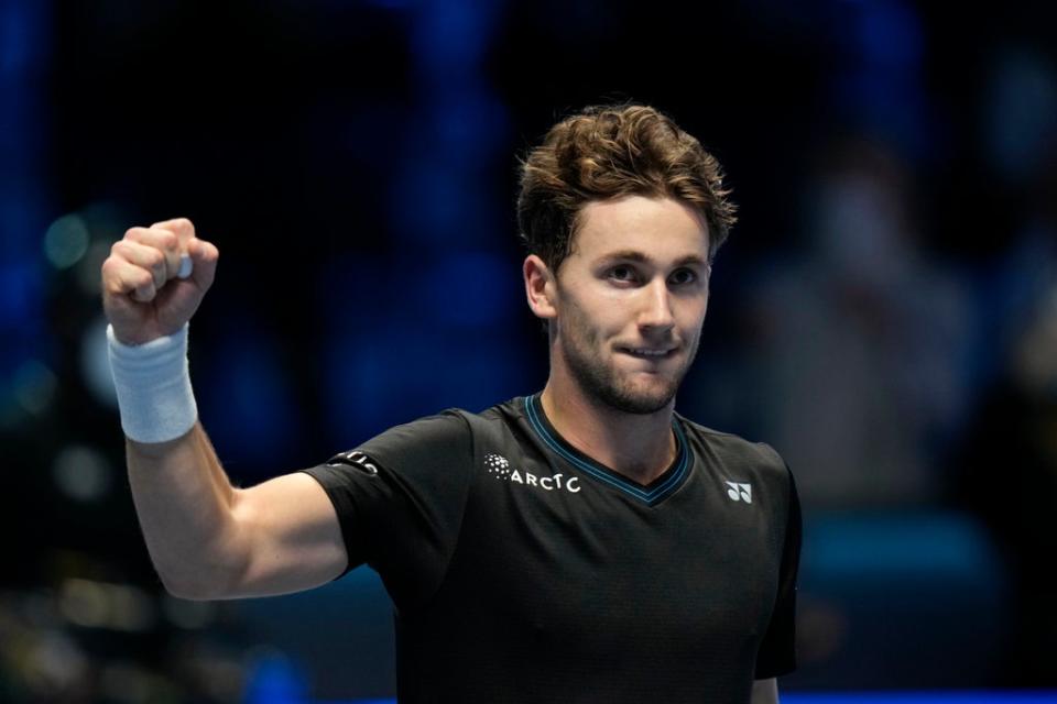 Casper Ruud celebrates his victory over Cameron Norrie (Luca Bruno/AP) (AP)