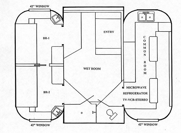 This is a diagram of the 100-square-foot lab, 22 feet below the surface. Dr. Joseph Dituri lived in for 100 days. It's called at Jules Undersea Lodge and is the only underwater hotel in the United States.