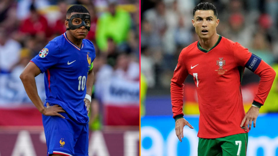 姆巴佩（Kylian Mbappe）和C羅（Cristiano Ronaldo）歐洲盃對決。美聯社