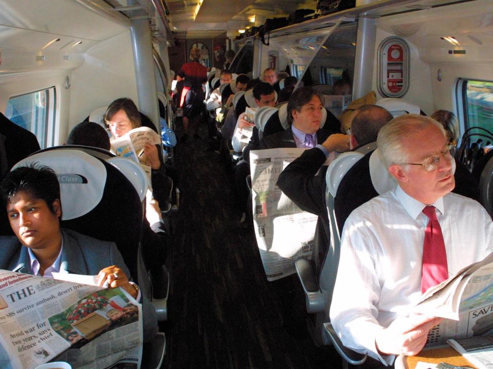 People sitting on a train.