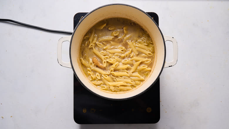 cooked penne in soup
