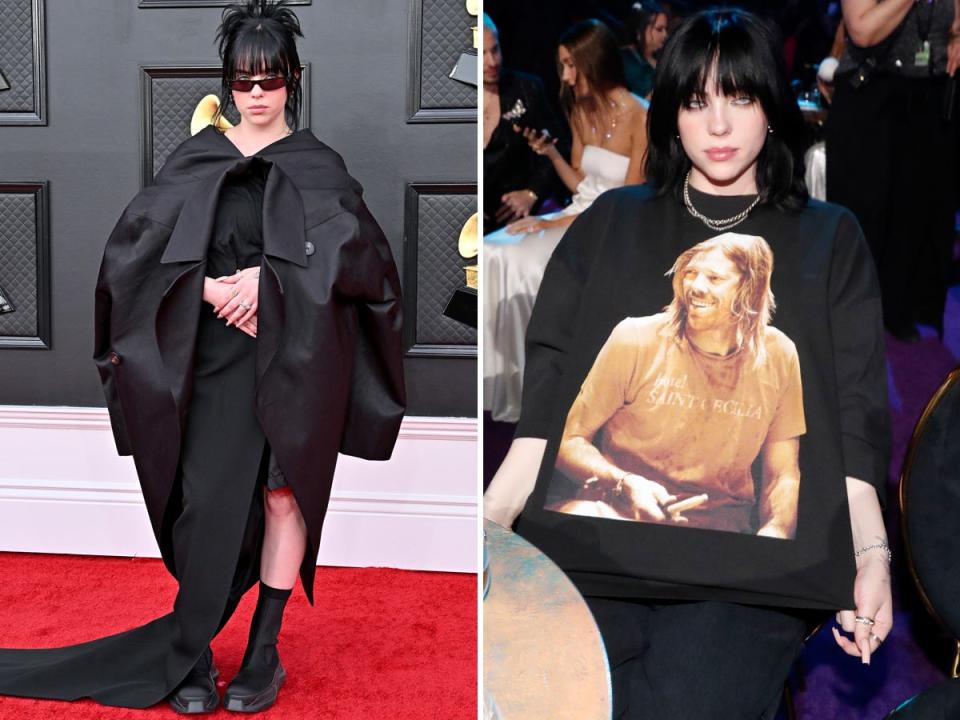 Billie Eilish wears two different outfits at the 2022 Grammys.