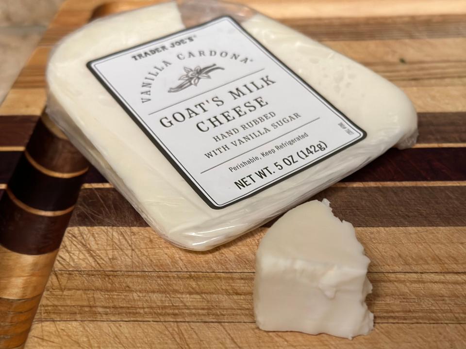 Goat's milk vanilla cheese trader joe's on cutting board