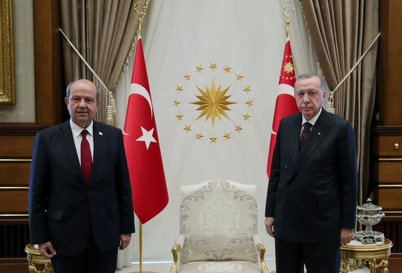 FILE PHOTO: Turkish President Erdogan meets with Tatar, prime minister of the breakaway state of Northern Cyprus, in Ankara