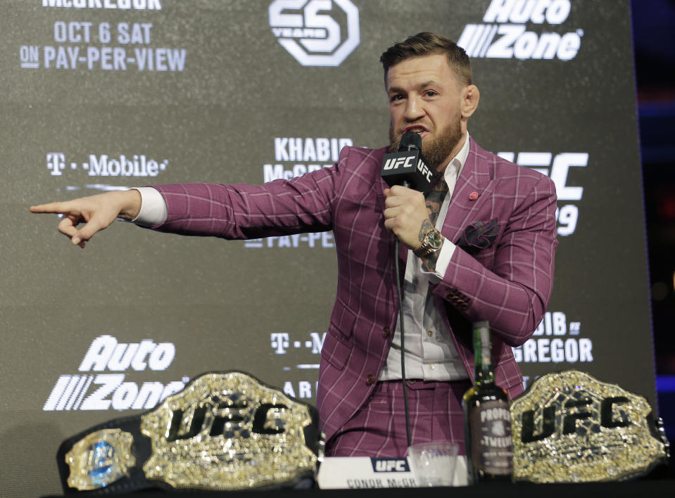 Conor McGregor always makes headlines when he gets on a microphone. (AP Photo)