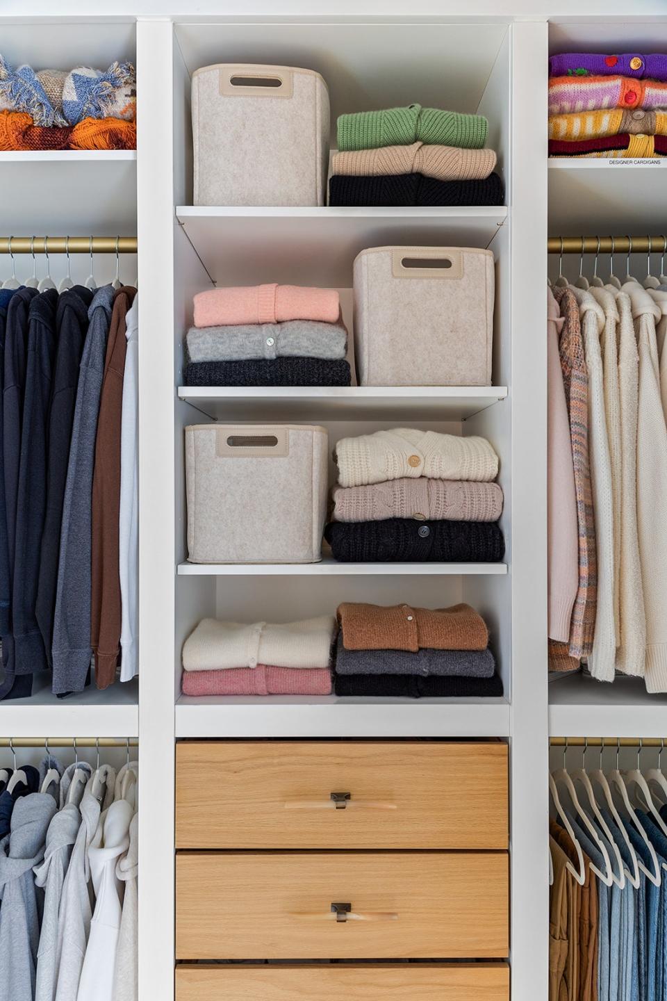 Plastic boxes can be helpful as they are see-through, but be sure to opt for closet organizers that fit your style.