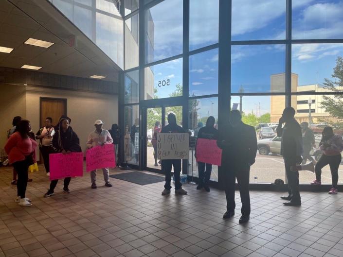 A group gathers in Shreveport's Government Plaza to protest for justice for Joseph Taylor who was shot and killed by a Shreveport police officer on April 23.