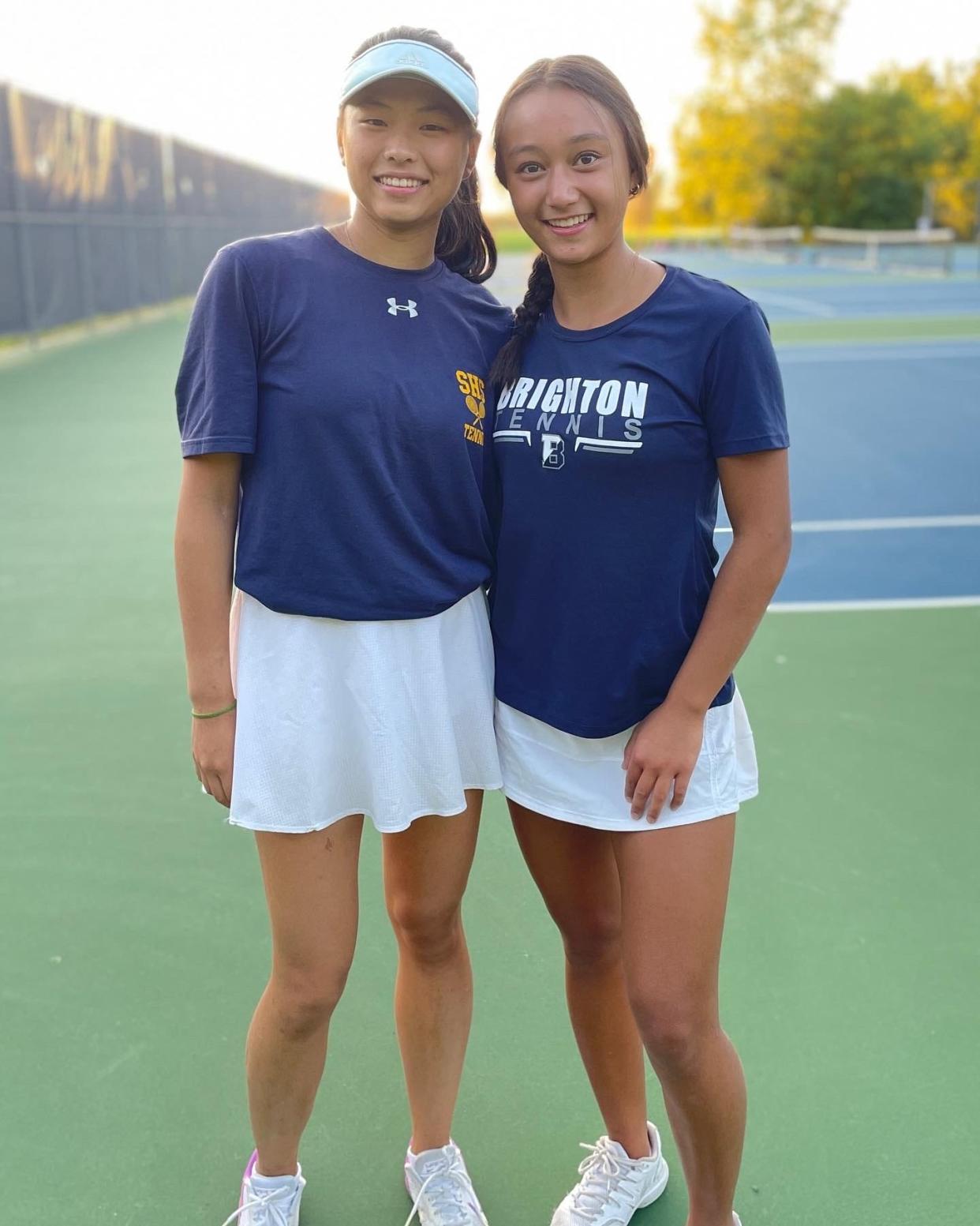 Girls tennis players Shu Shu Wu (left) from Pittsford Sutherland and Kylie Mariano of Brighton.