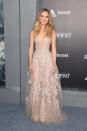 The British-born supermodel-turned-actress channeled her inner princess with a blush and sheer floor-length gown.