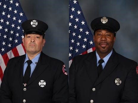 Augusto Acabou, left, and Wayne Brooks Jr., were the two firefighters killed in a cargo ship fire at Port Newark