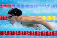 LONDON, ENGLAND - JULY 28: Dana Vollmer of the United States competes in the second semifinal heat of the Women's 100m Butterfly on Day 1 of the London 2012 Olympic Games at the Aquatics Centre on July 28, 2012 in London, England. (Photo by Adam Pretty/Getty Images)