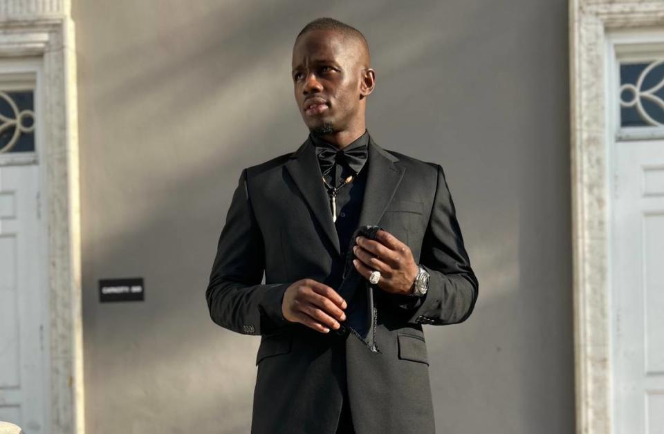 Emmanuel Jean, who was released from prison 16 years after being wrongfully accused of murder, poses for a photo in June 2023 in downtown Miami.