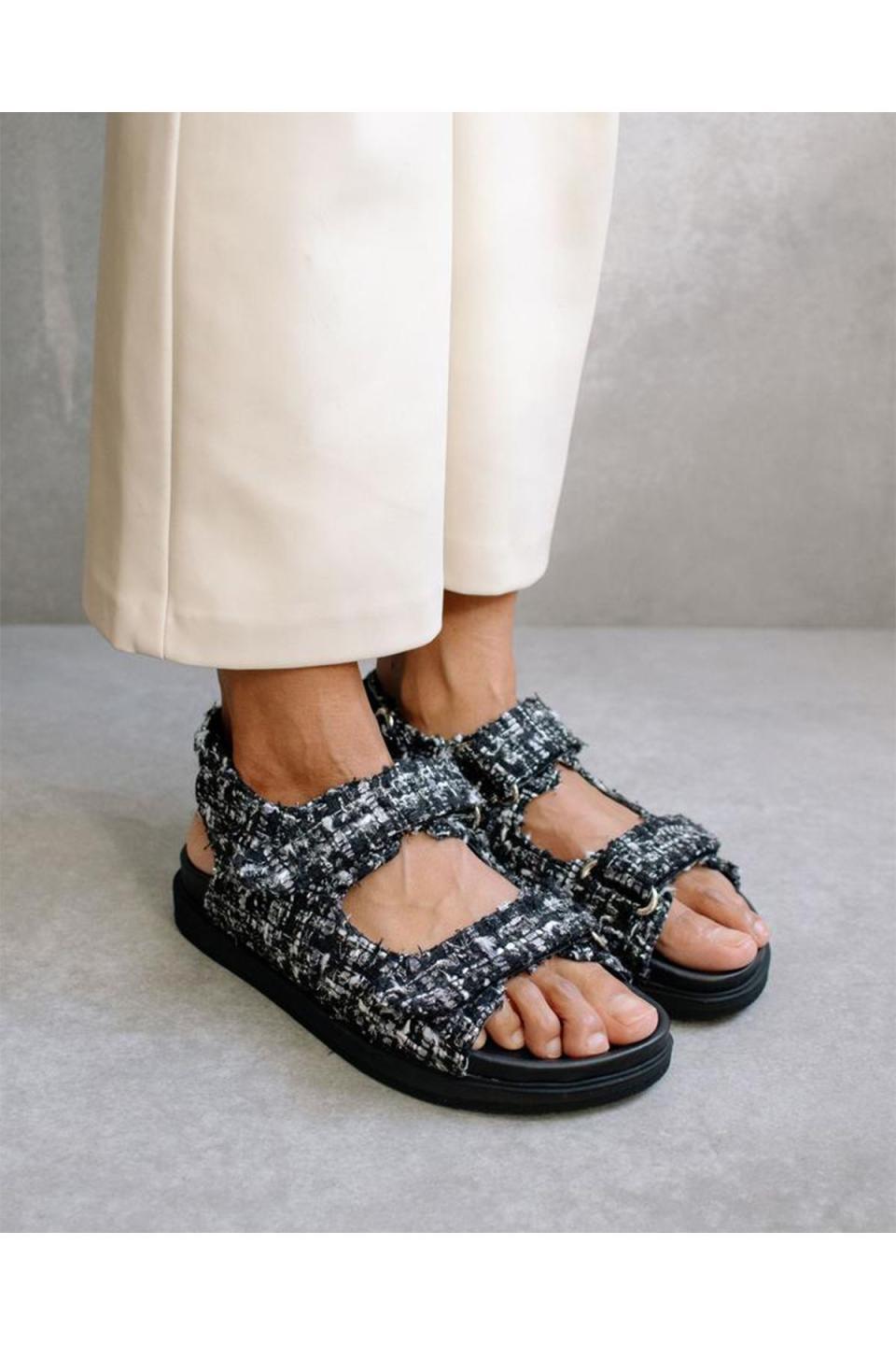 Hook-Loop Tweed Sandal