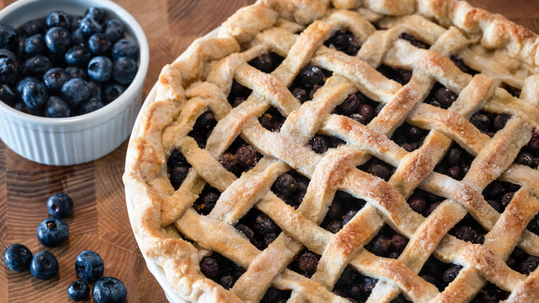 Lattice blueberry pie