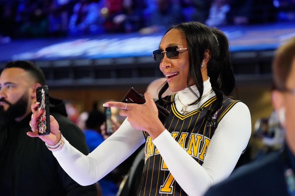 A'ja Willson attends the 2024 Ruffles NBA All-Star Celebrity Game on Friday, Feb. 16, 2024, at Lucas Oil Stadium in Indianapolis.