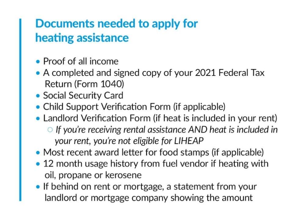 Documents needed to apply for heating assistance