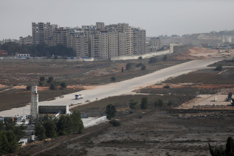 A general view shows the area where Israel plans to build a settlement, over the Israeli-occupied West Bank boundary, near the Palestinian city of Ramallah