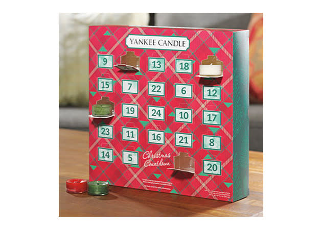Yankee Candle Countdown Calendar: Need a reason to relax this holiday season? Take a moment to recharge while you enjoy a scented tea light candle from this set. Each calendar includes a total of 24 assorted candles. $24.99, yankeecandle.com