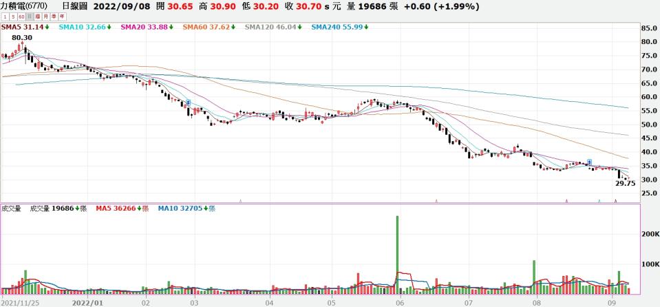 力積電股價自今年以來跌跌不休。（圖／翻攝自嘉實全球贏家）