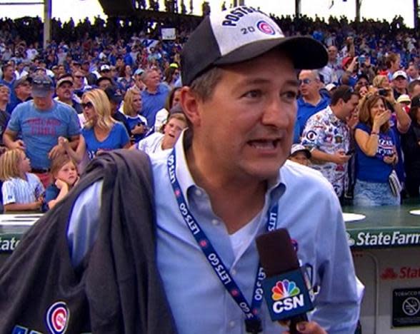 Cubs owner Tom Ricketts showed off some dance moves during the Cubs NL Central celebration on Friday. (CSN)