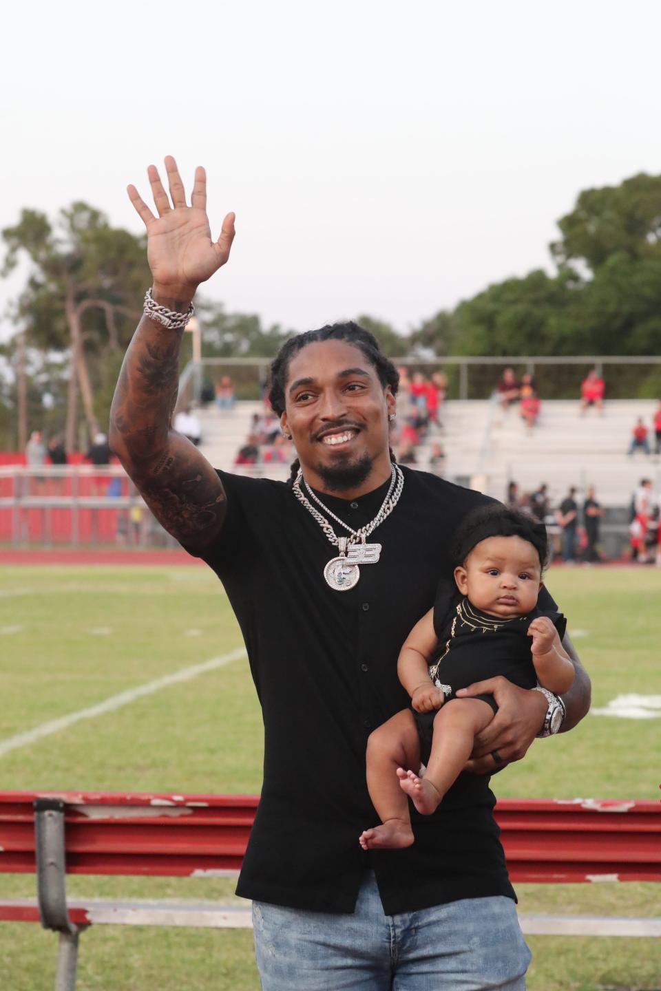 North Fort Myers High alum Tre Boston had his jersey retired during a halftime celebration in May 2021.