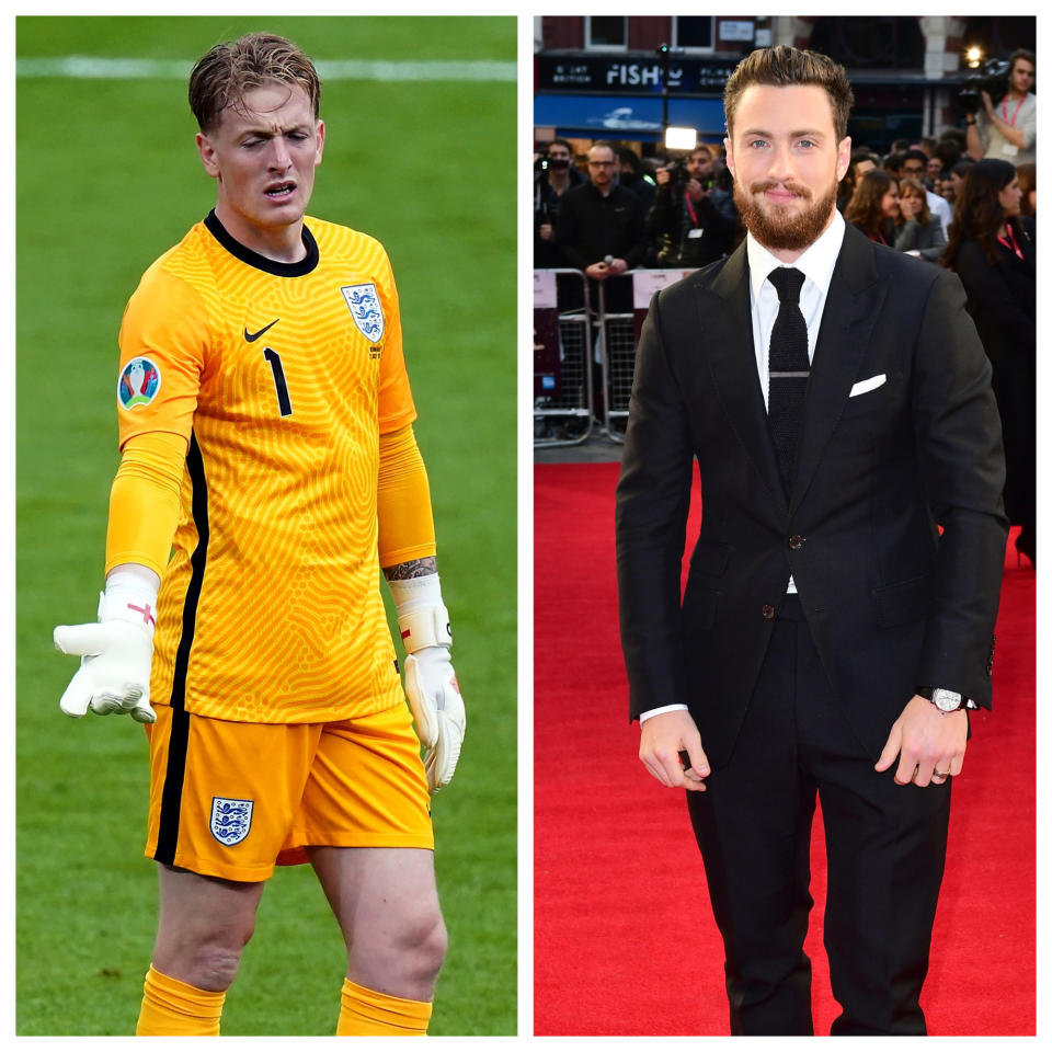 Jordan Pickford and Aaron Taylor Johnson (PA)