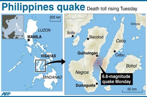 Map showing the region in the Philippines hit by a 6.8-magnitude quake on Monday that killed dozens of people