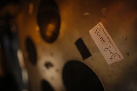 The "Porno Girls" 35mm cinema film is pictured inside the projection room at Le Beverley adult cinema in Paris July 30, 2014. REUTERS/Christian Hartmann