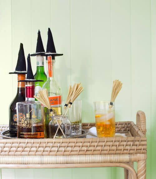 Witch Hat Bottle Toppers and Broomstick Drink Stirrers
