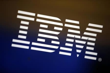 The logo of IBM is seen on a computer screen in Los Angeles, California, United States, April 22, 2016. REUTERS/Lucy Nicholson/File Photo