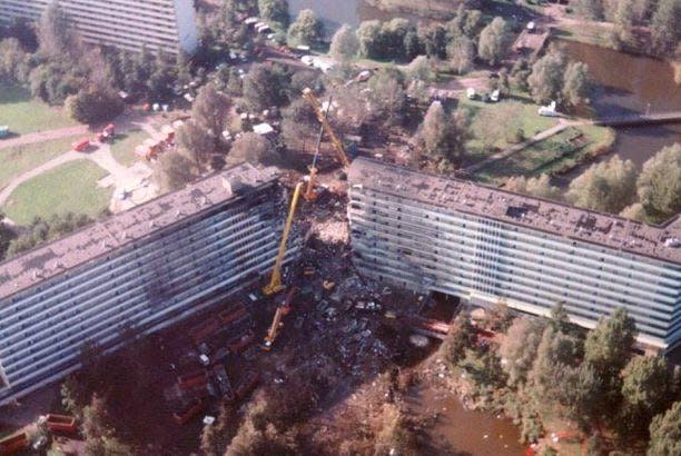 On October 4, 1992, at least 43 people were killed when an El Al 747 cargo plane crashed into an apartment building on the outskirts of Amsterdam. File Photo by Jos Wiersema/Wikimedia