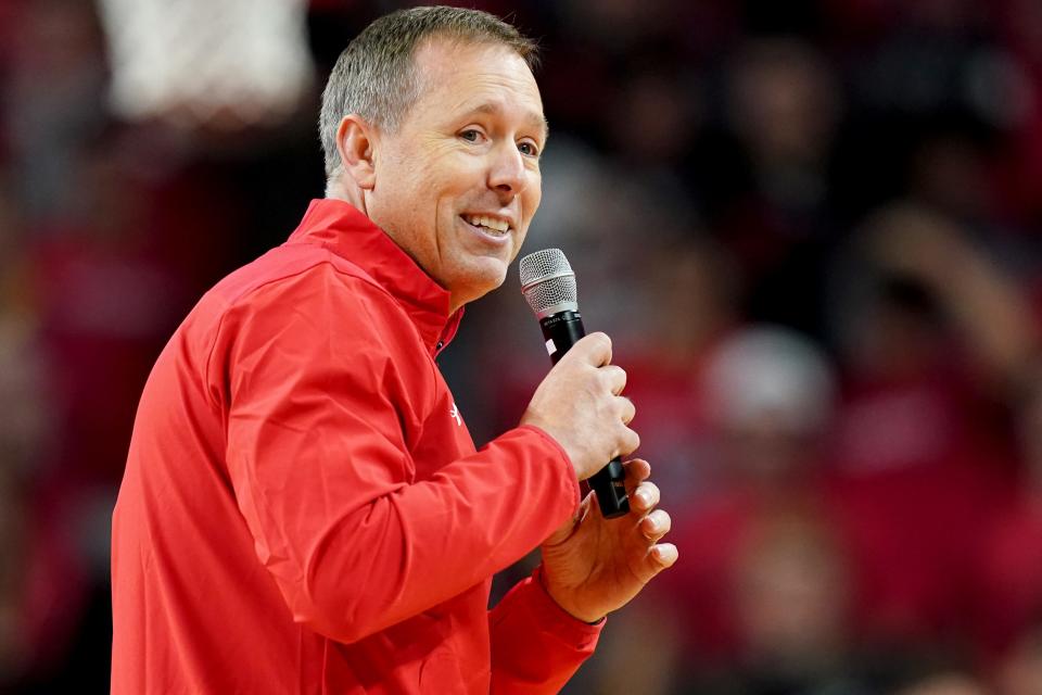 Cincinnati Bearcats head football coach Scott Satterfield speaks during a timeout Saturday in the first half of the 90th Crosstown Shootout.